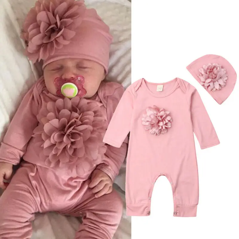 Newborn Baby Girl Romper Floral - VISgogo 2 cs Newborn Rompers Spring